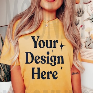 Comfort Colors 1717 Mustard Shirt Mockup - Mustard Mockup - Yellow Shirt - Comfort Color Shirt Mock - Model Mock up