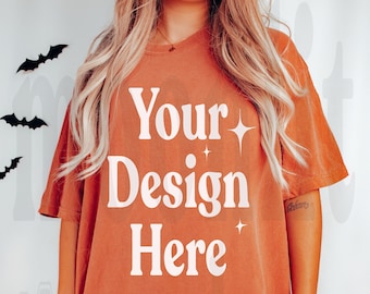 Maquete de camisa Comfort Colors 1717 Yam - Mockup de outono para Halloween