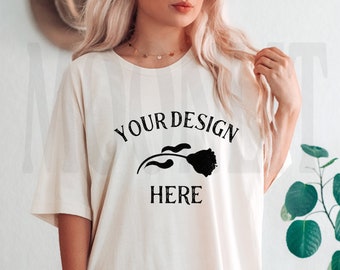Mockup da camiseta Bella Canvas 3001 - Camiseta oversized unissex na cor natural