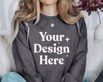 Gildan 18000 Sweatshirt Mockup - Dark Grey Heather Sweatshirt Mockup - Heavy Blend Sweatshirt - Model Mockup