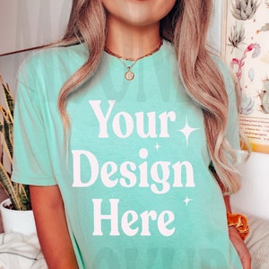 Comfort Colors 1717 Island Reef Shirt Mockup - Oversized Mockup -  Island Reef Shirt - Island Reef Comfort Color Shirt Mock - Model Mock up