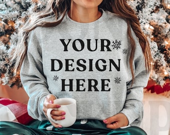 Gildan 18000 Sweatshirt Mockup - Sports Grey Sweatshirt - Heavy Blend Sweatshirt - Model Mockup - Holiday Mockup - Christmas Mockup
