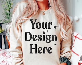 Sand Gildan 18000 Sweatshirt Mockup: Heavy Blend Christmas Mockup