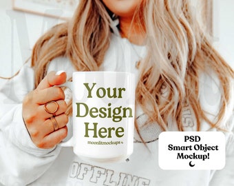 Maquette de tasse à café de 15 oz : tasse blanche confortable, objet intelligent PSD