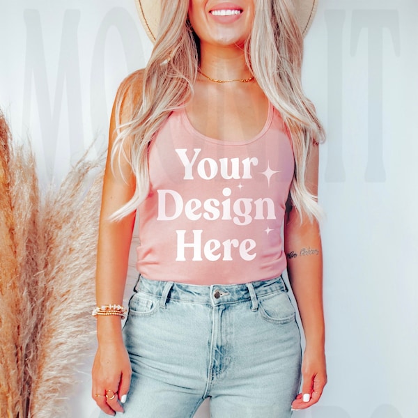 Next Level 1533 Mockup - Desert Pink Tank Mockup - Pink Racerback Tank Mockup - Racer Tank Model Mockup - Next Level Mockup - Shirt Mockup