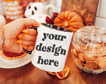 Black Accent Mug Mockup: Halloween Fall Theme (Digital Download)