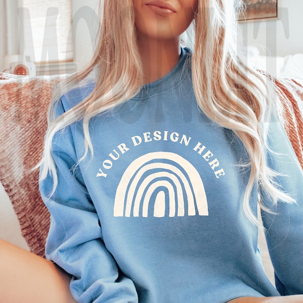 Gildan 18000 Sweatshirt Mockup- Light Blue Sweatshirt - Shirt Mockup - Blue Mockup - Light Blue Sweatshirt Mockup- Moonlit Mockups