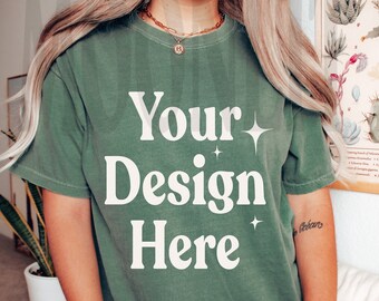Comfort Colors 1717 Moss Shirt Mockup - Moss Mockup - Moss Shirt - Comfort Color Moss Mock - Model Mock up