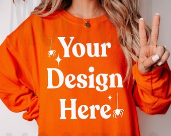 Orange Gildan 18000 Sweatshirt Mockup - Heavy Blend - Fall Halloween