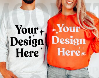 Mockup oranje Gildan 18000-sweater: zware mix herfst Halloween (digitale download)