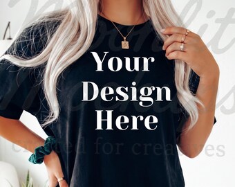 Comfort Colors 1717 Black Shirt Mockup - Oversized Shirt Mockup - Model Mockup