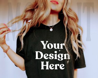 Comfort Colors Black Shirt Mockup - Oversized Model Mock Up