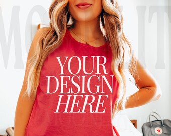 Comfort Colors 9360 Red Tank Top Mockup - Studio Mockup