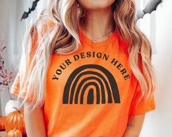 Bella Canvas 3001 Orange T-Shirt Mockup - Fall Halloween Mock
