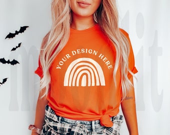Bella Canvas 3001 Orange T-shirt Mockup - Fall Halloween Mock