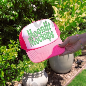 OTTO Cap Mockup - Trucker Baseball Caps Mockup - OTTO Cap 39-169 Mockup - Printify Mockup - Pink Otto Cap Mockup - Mesh Hat Mockup