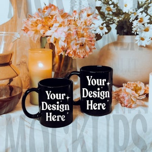 Mug Mockup - 11oz and 15oz Black Mug Mockup - Mug Mockup - Model Mockup - Cozy Mug Mockup - Boho Mug Mockup