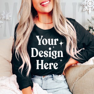 Bella Canvas 3501 Long Sleeve Mockup - Black Long sleeve - 3501 Mockup - Christmas Sweatshirt Mockup - Holiday Mockup - Christmas Mockup