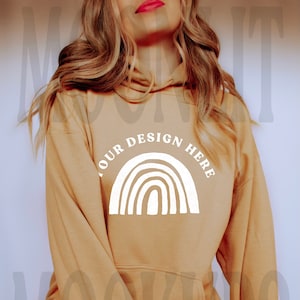 Gildan Old Gold Hoodie Mockup - Model Mockup - G185 Mockup - Old Gold Hoodie Mockup