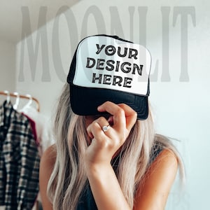 OTTO Trucker Cap Mockup - Trucker Baseball Caps Mockup - OTTO Cap 39-169 Mockup - Printify Mockup - Black Otto Cap Mockup - Mesh Cap Mockup