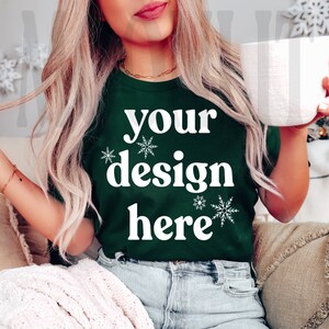 Bella Canvas 3001 Tshirt Mockup- Forest Green Mockup - Bella Canvas Shirt- Christmas Mockup - T Shirt Mockup- Holiday Mockup