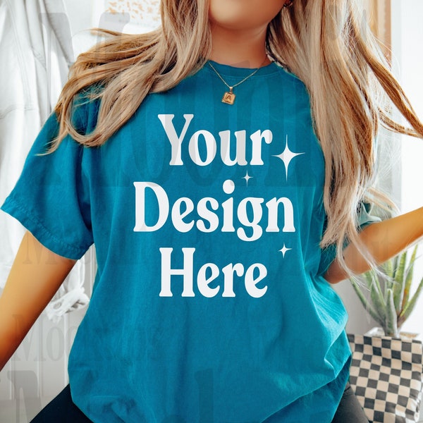 Comfort Colors 1717 Topaz Blue Shirt - 1717 Mockup - Comfort Colors Mockup - Oversized Mockup - Topaz Blue Mockup - Topaz Blue Mockup