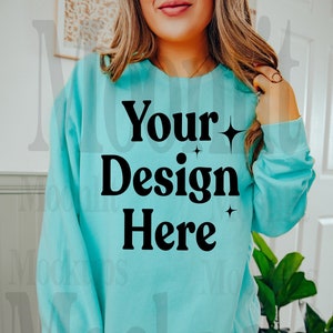 Comfort Colors 1466 Chalky Mint Mockup - Comfort Colors Sweatshirt Mockup - Chalky Mint Sweatshirt Mockup - 1466 Mockup