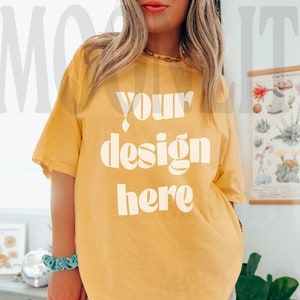 Comfort Colors 1717 Mustard Shirt Mockup - Mustard Mockup - Yellow Shirt - Comfort Color Shirt Mock - Model Mock up - Oversized Mockup