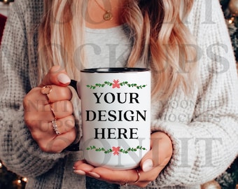 15oz Coffee Mug Mockup: Cozy Christmas Model Mockup