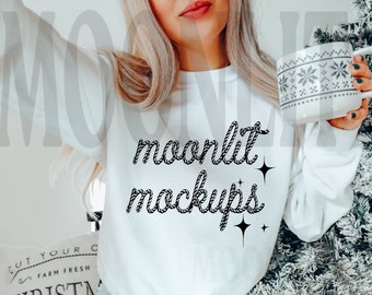 White Gildan 18000 Sweatshirt Mockup: Holiday Christmas Model (Digital Download)