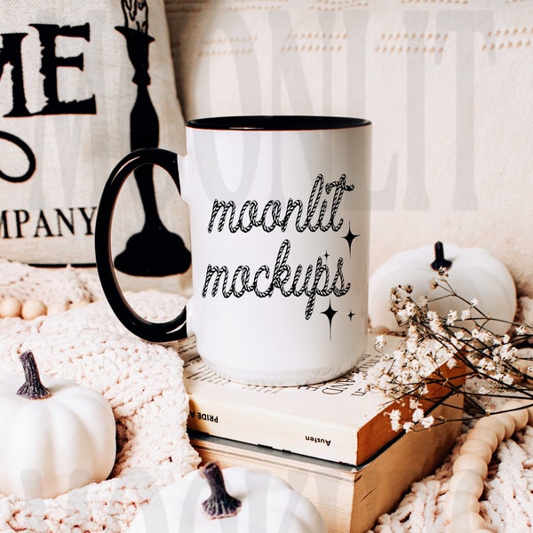 Mug Mockup - 15oz Coffee Mug Mockup - Black Handle Mug Mockup - Mug Mockup - Model Mockup - Cozy Mug Mockup - Fall Mockup - Halloween Mockup