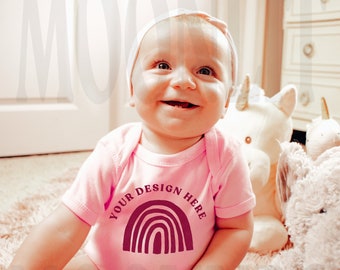 Light Pink Baby Onesie Mockup - Rabbit Skins 4400 (Digital Download)