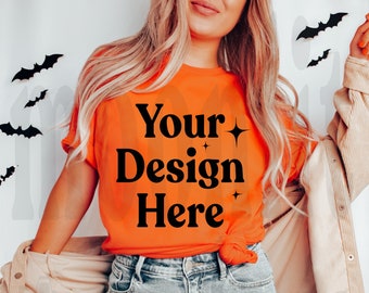 Bella Canvas 3001 T-Shirt Mockup: Orange Fall Mockup (Digital File)