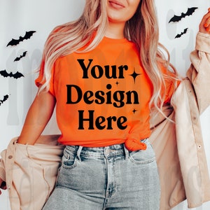 Bella Canvas 3001 Tshirt Mockup- Bella Canvas Shirt- 3001 Mock- Orange Shirt Mockup - Fall Mockup - Halloween Mockup - Orange Mockup