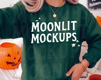 Forest Green Gildan 18000 Sweatshirt Mockup: Heavy Blend Fall Mockup, Forest Green Gildan Sweatshirt Mockup