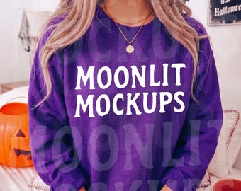 Purple Gildan 18000 Sweatshirt Mockup: Heavy Blend Fall Mockup, Purple Gildan Sweatshirt Mockup
