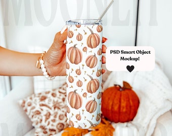 20oz Skinny Tumbler Mockup - Realistic PSD Smart Object
