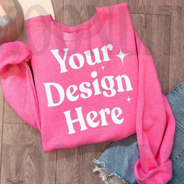 Gildan 18000 Safety Pink Mockup - Sweatshirt Mockup- Gildan 18000 Mockup- Bundle Mockup- 18000 Mockup - Moonlit Mockups- Flatlay Mockup