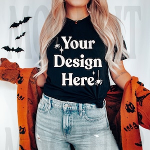 Bella Canvas 3001 Tshirt Mockup- Bella Canvas Shirt- 3001 Mock- Black Shirt Mockup - Fall Mockup - Halloween Mockup - Mockup
