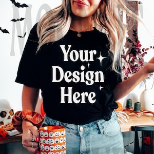 Bella Canvas 3001 Tshirt Mockup- Bella Canvas Shirt- 3001 Mock- Black Shirt Mockup - Fall Mockup - Halloween Mockup - Mockup