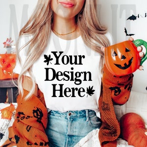 Bella Canvas 3001 Tshirt Mockup- Bella Canvas Shirt- White Shirt Mockup - Spooky Mockup - Fall Mockup - Halloween Mockup