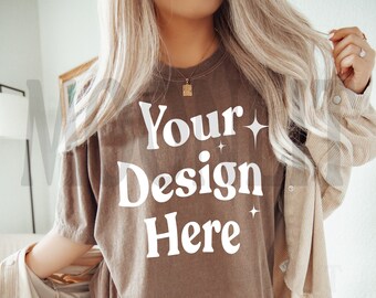 Comfort Colors 1717 Espresso Shirt Mockup - Model Mockup