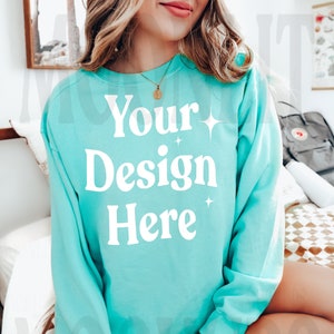 Comfort Colors 1566 Chalky Mint Mockup - Comfort Colors Sweatshirt Mockup - Chalky Mint Mockup -1566 Mockup