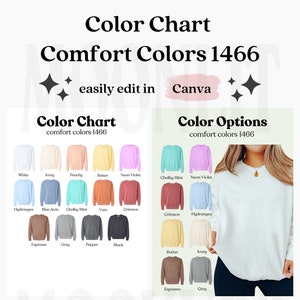 Carta de colores de sudadera Editable Comfort Colors 1466 - Maqueta de carta de colores - Plantilla de carta de colores - Editable en plantilla Canva