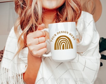 Mug Mockup - 15oz Coffee Mug Mockup - Mug Mockup - Model Mockup - Cozy Mug Mockup - Boho Mug Mockup