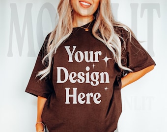Gildan 5000 Brown Shirt Mockup: Dark Chocolate Oversized Tee