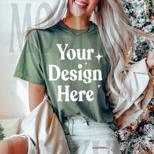 Comfort Colors 1717 Moss Shirt - Model Mockup- Moss Shirt Mockup - Christmas Mockup - Moss Mockup