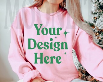 Maquette de sweatshirt rose clair Gildan 18000 - Maquette de Noël