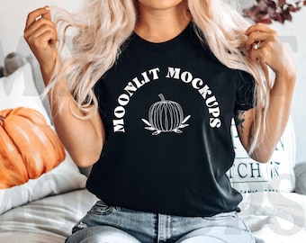 Bella Canvas 3001 Tshirt Mockup- Bella Canvas Shirt- 3001 Mock- Black Shirt Mockup -  Fall Mockup - Model Mockup- Halloween Mockup