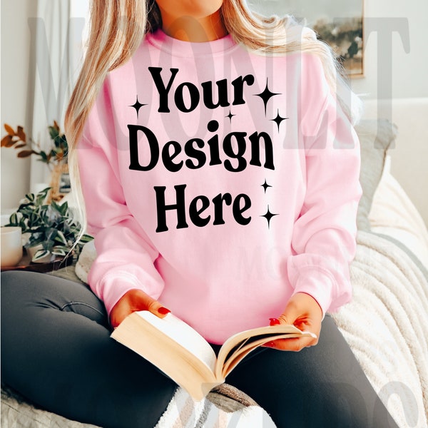 Gildan 18000 Sweatshirt Light Pink Mockup - Light Pink Sweatshirt Mockup - Light Pink Sweatshirt - Gildan Mockup